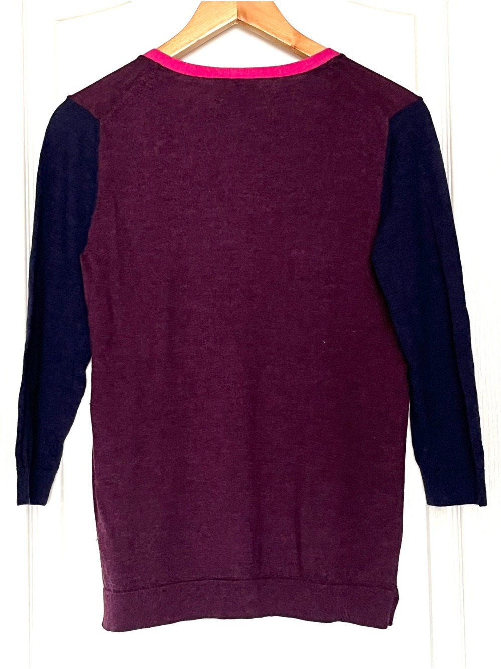 Clements Ribeiro POP Colorblock Woolmark Merino Wool Cardigan Size M Plum - Picture 12 of 12